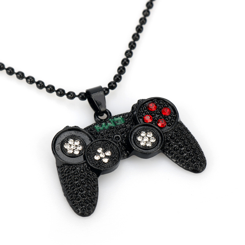Hip-Hop Jewelry Game Console Handle Necklace Pendant Gold Color Chain Rhinestone Necklace Charms for Children Boys Gifts