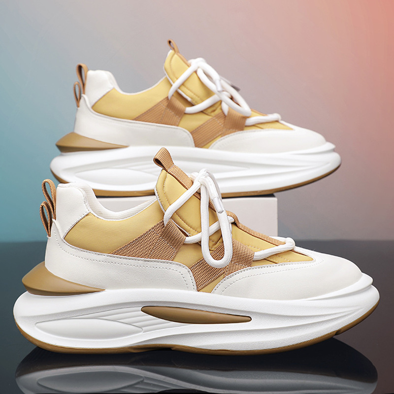 Men Sports Shoes Thick-soled Sneakers Popular Outdoor Clunky Shoes Casual Style Athleisure Shoes Khaki Free shipping