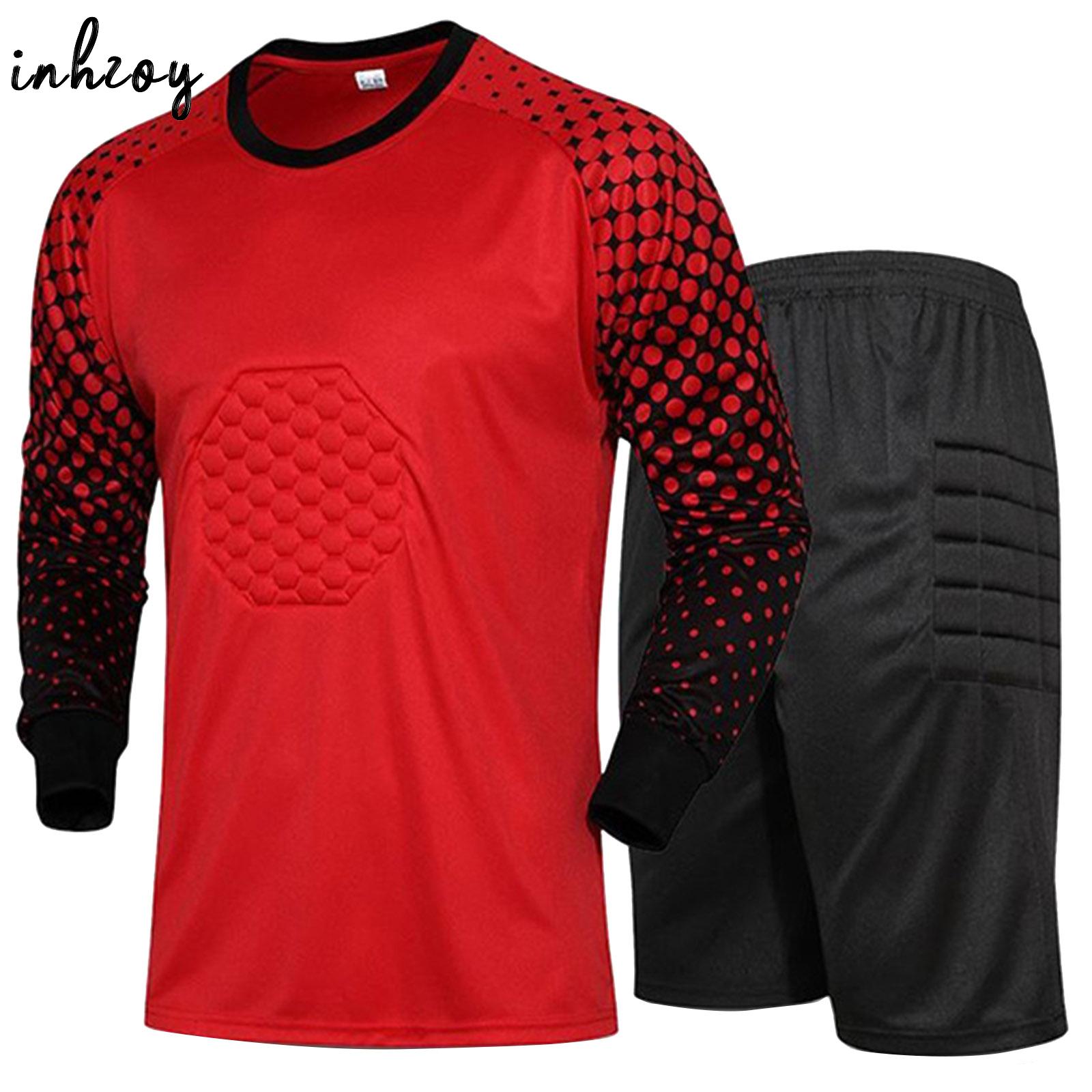Men Soccer Goalkeeper Uniform Outfits Football Goalie Jerseys Long Sleeve T-Shirt Padded Protective Shorts Pants Sports Set