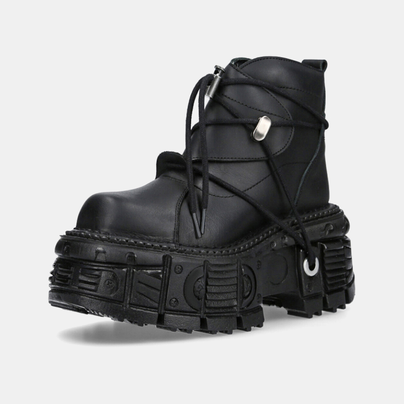 2025 Style Leather Women's Punk Shoes Lace-up Heel Height Platform Female Gothic Ankle Boots PU Metal Decor Thick Bottom Sneakers