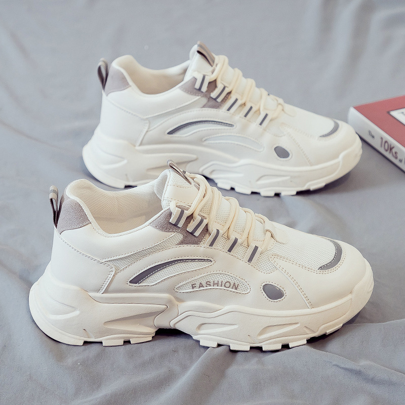 Men's Sports Shoes New Mesh Breathable Casual Style Athleisure Running Shoes Heightened Clunky Shoes White Free shipping