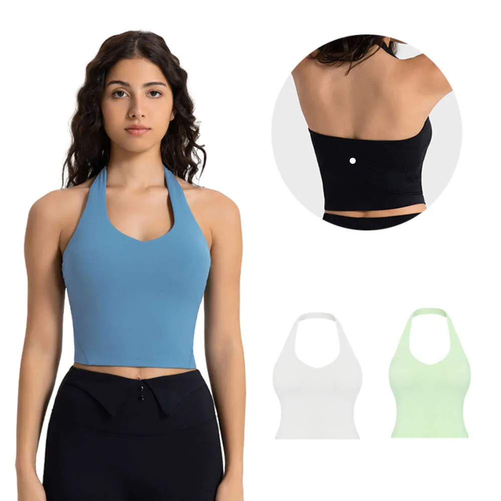 Women Halter Bra Top Yoga Bralette Crop Tanks Workout Sports Bras V Neck with Strap Seamless Padded luyoga