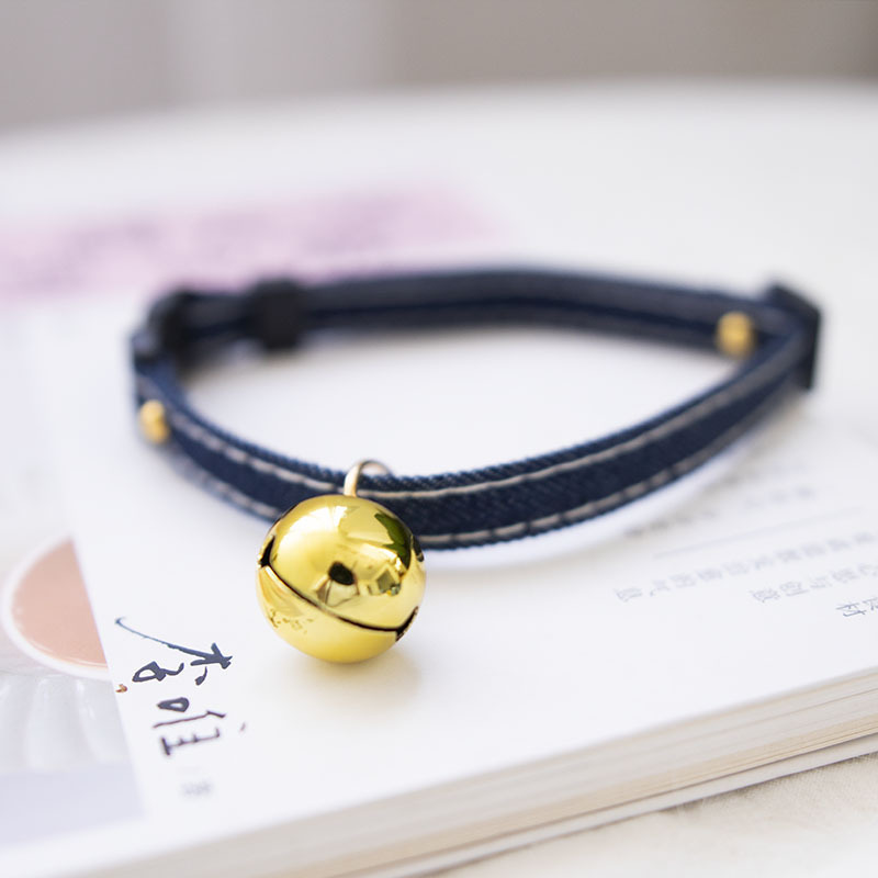 Denim Breakaway Cat Collars with Bell Cat Pendant Kitty Kitten Collars Blue Collar for Female Girl Cats Male Boy Cats Star Print