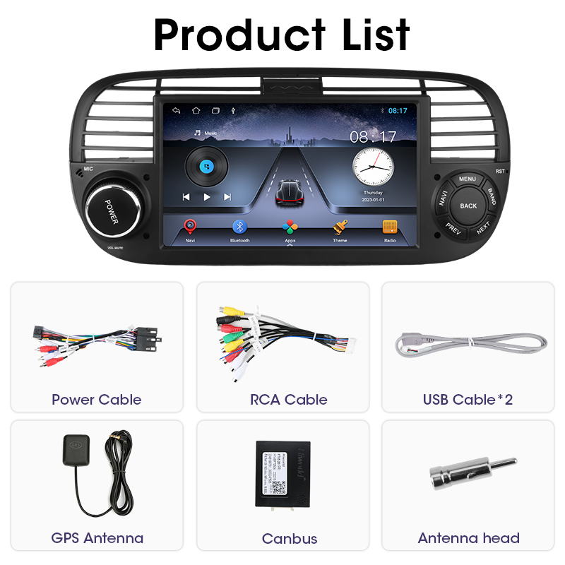 Srnubi Android 12 Autoradio for FIAT 500 Abarth 2007-2015 Car Radio Multimedia Bluetooth 7 Inch Touch Screen 4G WIFI DVD Player