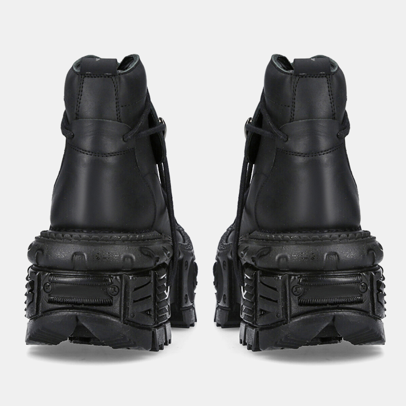 2025 Style Leather Women's Punk Shoes Lace-up Heel Height Platform Female Gothic Ankle Boots PU Metal Decor Thick Bottom Sneakers