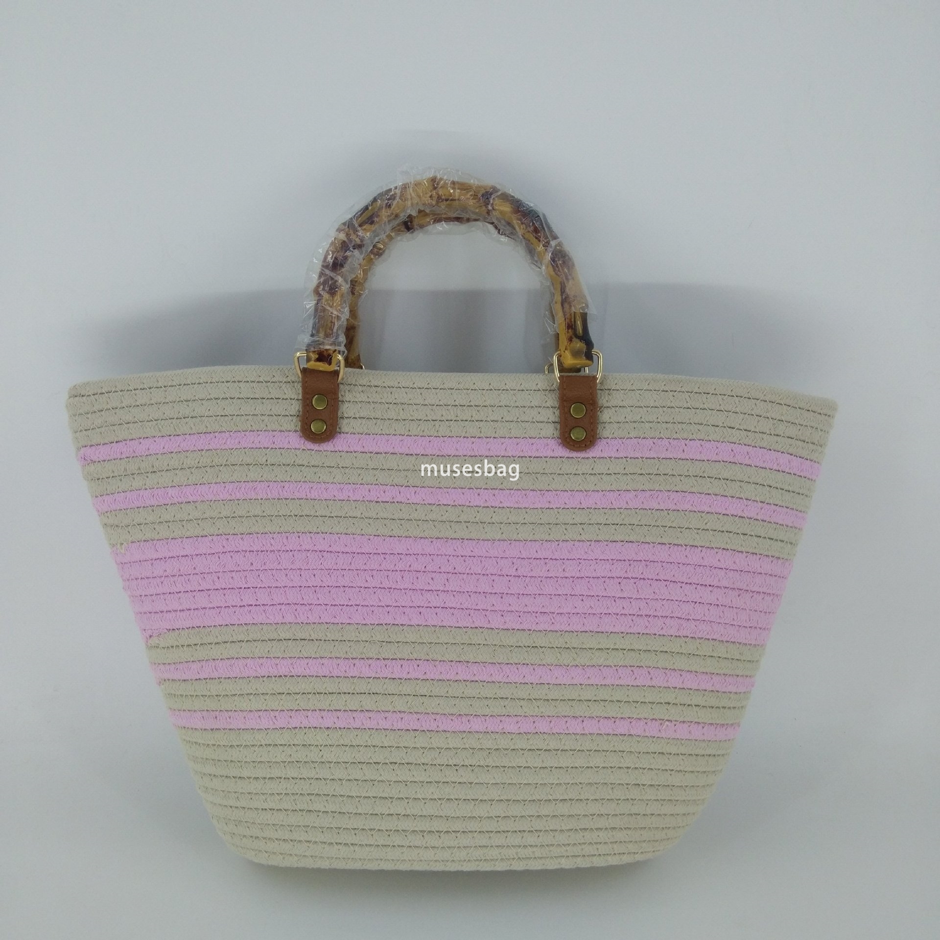 Elegant Women High end Practical Popular Weaving New Fashionable and Versatile Tote Bag Spliced One Shoulder Large Capacity Bamboo Knot Handheld Bag