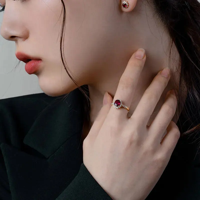 Original 585 Purple Golden 14K Rose Golden Crystal Ruby Jewelry Oval Adjustable Exquisite Wedding Engagement Rings for Women