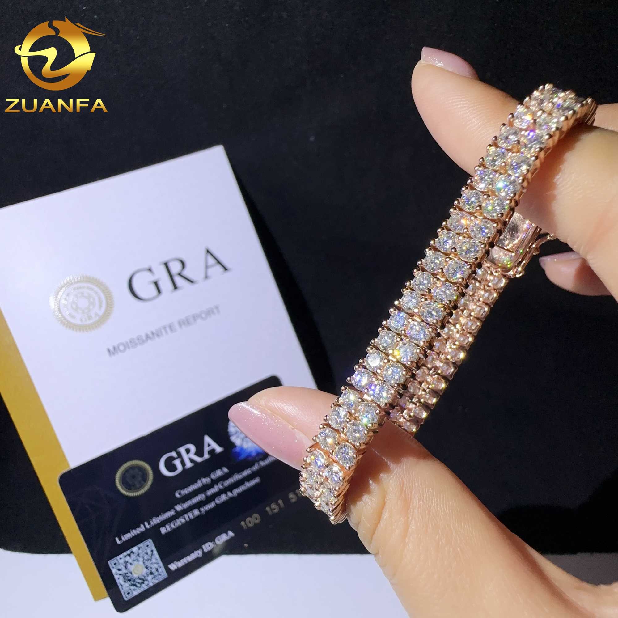 New design two rows real gold plated bracelet sterg sier vvs moissanite hip hop jewelry lab dia tennis chai