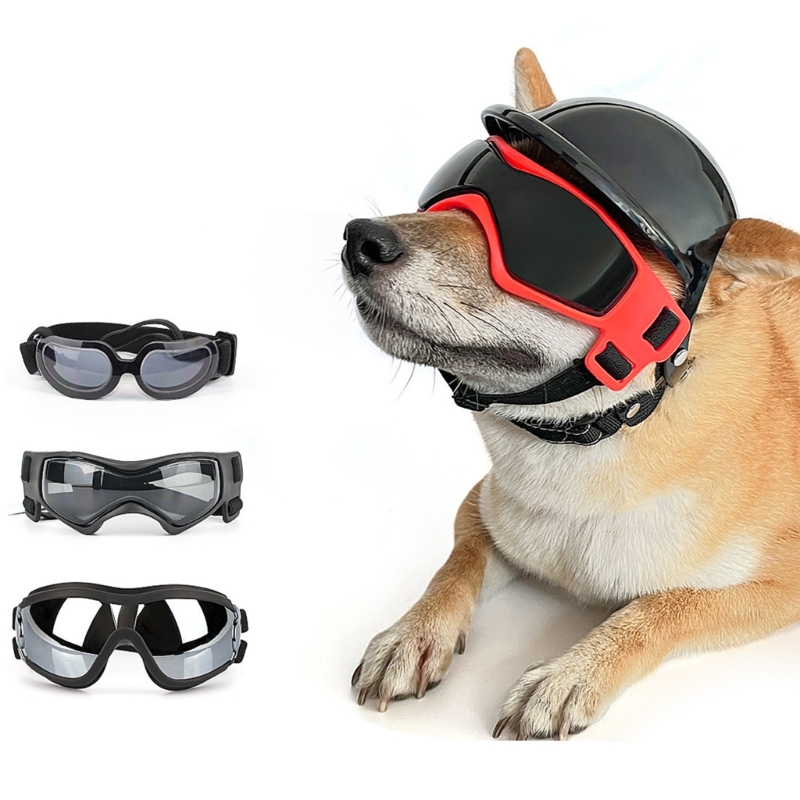 Dog Helmet with Ear Hole Pet Helmet and Goggles Set with Adjustable Strap Dog Sunglasses Puppy Head Cover for Bike
