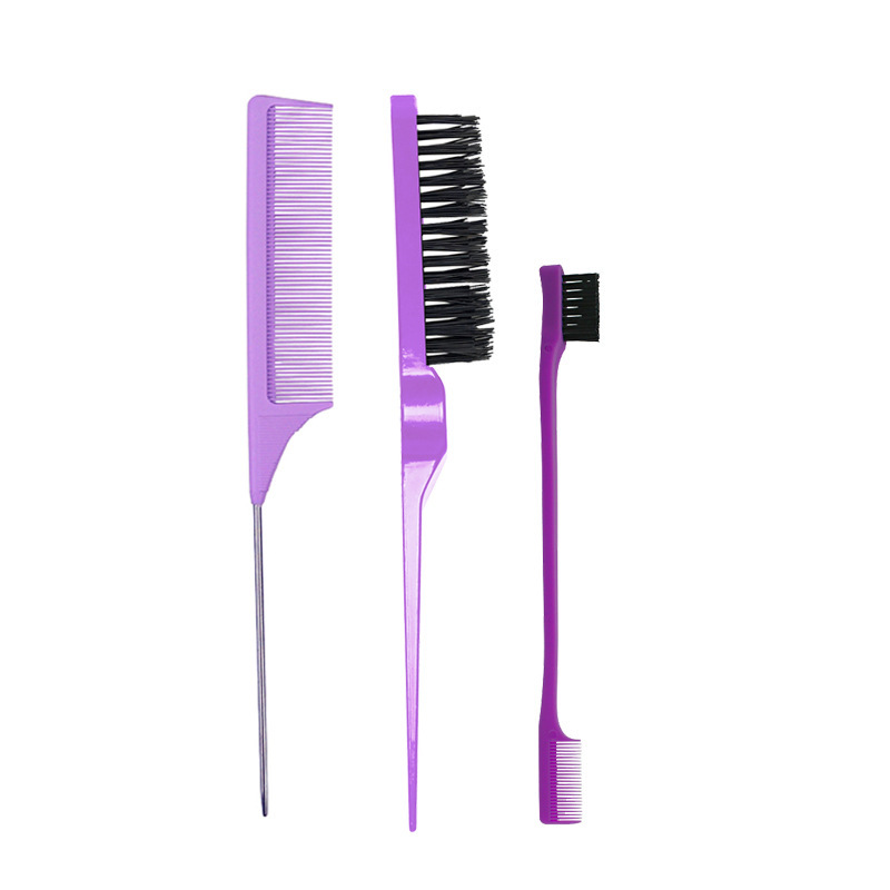 3 Pieces Hair Brush Set,Hair Styling Comb Including Dual Sided Edge Brush & Rat Tail Comb and Teasing Comb for Women Girl Barber