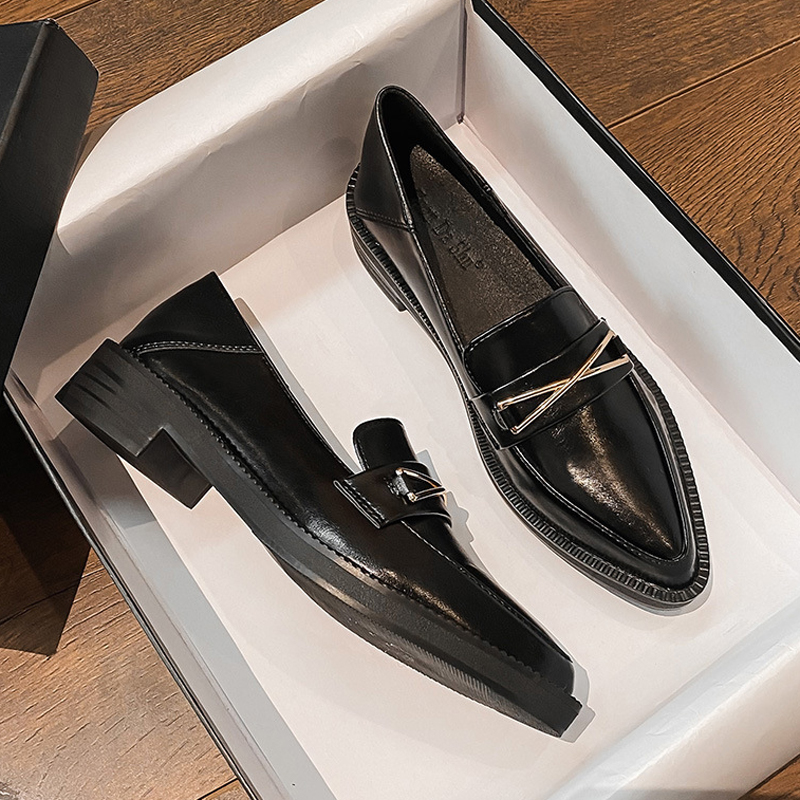 Shoes Woman 478b5 Small Leather Flats Pointy Toe Oxford Ladies 2-Way Footwear Chain Loafers Femme Big Size 42/43 Sneakers Women