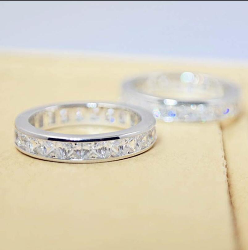 Full Princess Cut Moissanite Diamond Elegant Wedding Rings Deluxe Jewelry Real 100% 925 Sterling Silver Party Eternity Women Engagement Band Ring Gift