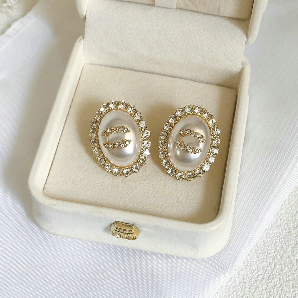 Designer Jewelry Double Earrings Letters Stud Gold Plated Women Crystal Rhinestone Earring Wedding Party