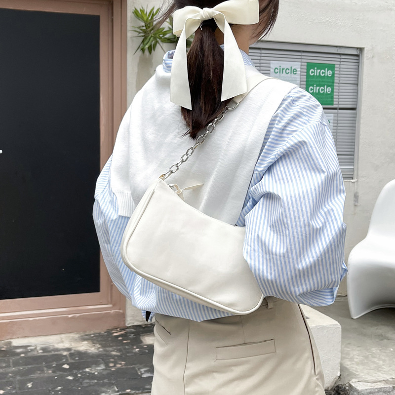 Shoulder Bags Women Underarm Chain Bag PU Candy Colors Zipper Summer Simple Students Daily Casual Handbags OL Korean Style Chic