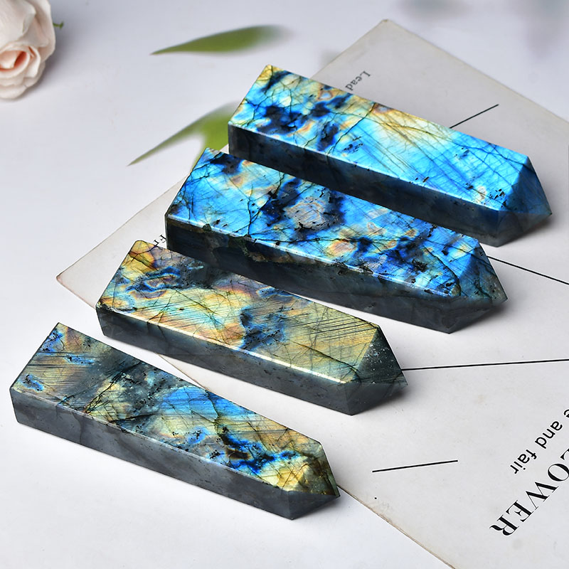 High Quality Labradorite Natural Stone Crystal Point Healing Quartz Wand Tower Moonstone Ornament for Home Decor Energy Stone