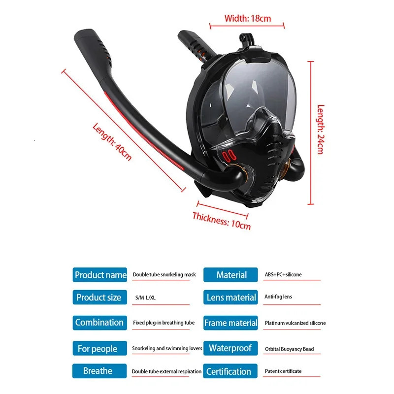 Double Respirator Snorkeling Diving Mask Full Face Dry Style Swiming Snorkel Set Equipment Underwater Accessories 240621