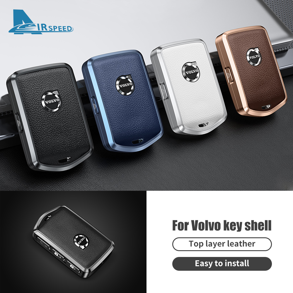 Metal Cowhide Car Remote Key Case Cover Shell For Volvo XC60 XC40 XC90 S90 V60 S60 V90 2010-2022 Holder Protector Fob Keychain