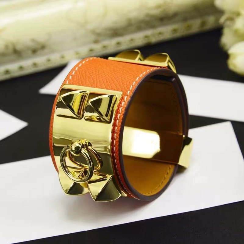 Designer bangle silver gold nail leather bracelet for women men stainless steel fashion hiphop rock cowboy classic gender neutral unisex jewelry bracelets gift