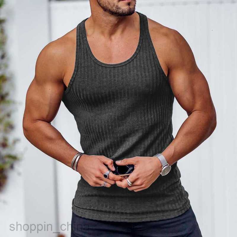 Men's T Shirts Summer Knitted Vertical Stripe Fitness Sports Tank Top Men Racerback Tank Top tees tops