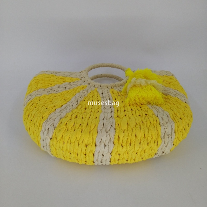 Advanced Women's Designer Lightweight and atmospheric Handheld Woven Bag Paper Rope Retro Moon Cute Bag New Round Grass Woven Bag Fashionable and