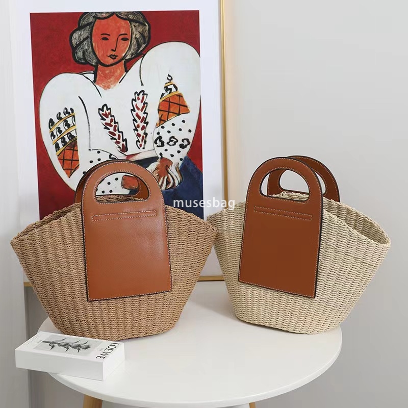 Advanced Women's Designer Classic Splicing French Retro New Large Capacity Handheld Woven Bag Magnificent Handheld Vine Woven Bag Vacation Beach 
