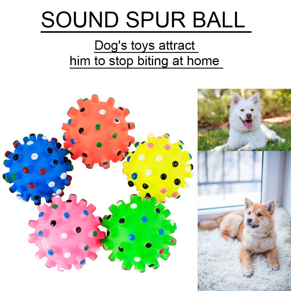 Pet Puppy Dog Squeaky Fetch Ball Toys Bite Resistant Squeeze Chew Toy for Aggressive Chewers Cute Ball Design Small Spiky Ball