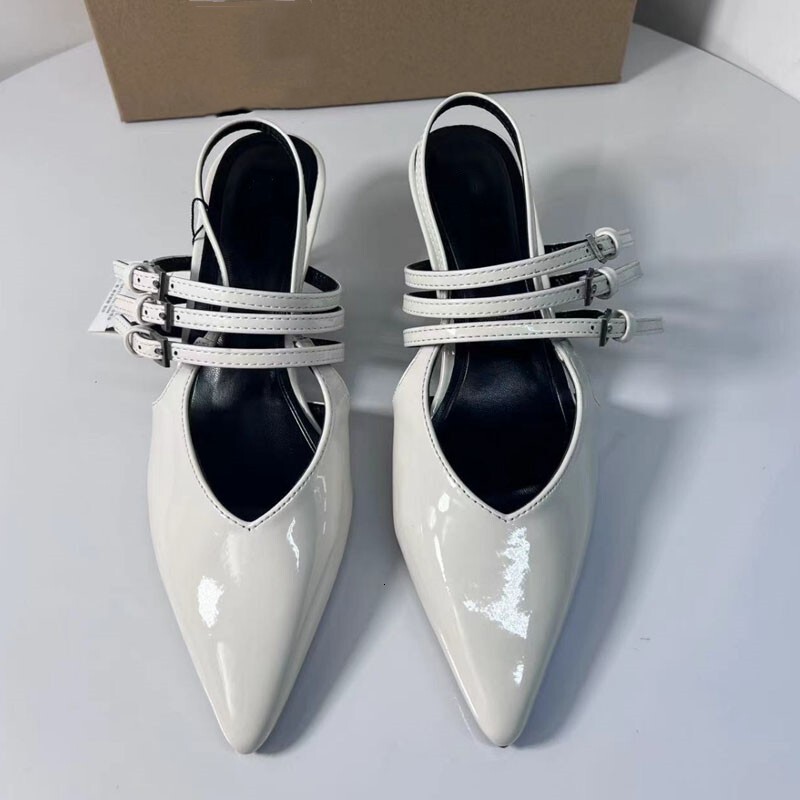 TRAF Heeled 2024 Summer High Heels Pointed Female Pumps Thin Band Buckle Sandals Muller Shoes For Women Office