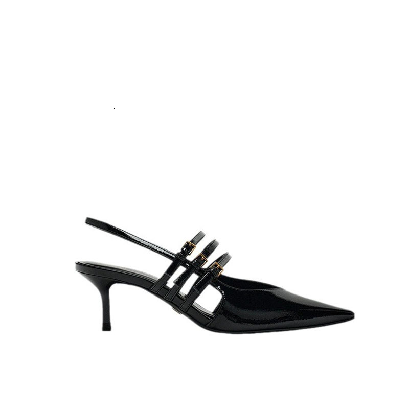 TRAF Heeled 2024 Summer High Heels Pointed Female Pumps Thin Band Buckle Sandals Muller Shoes For Women Office