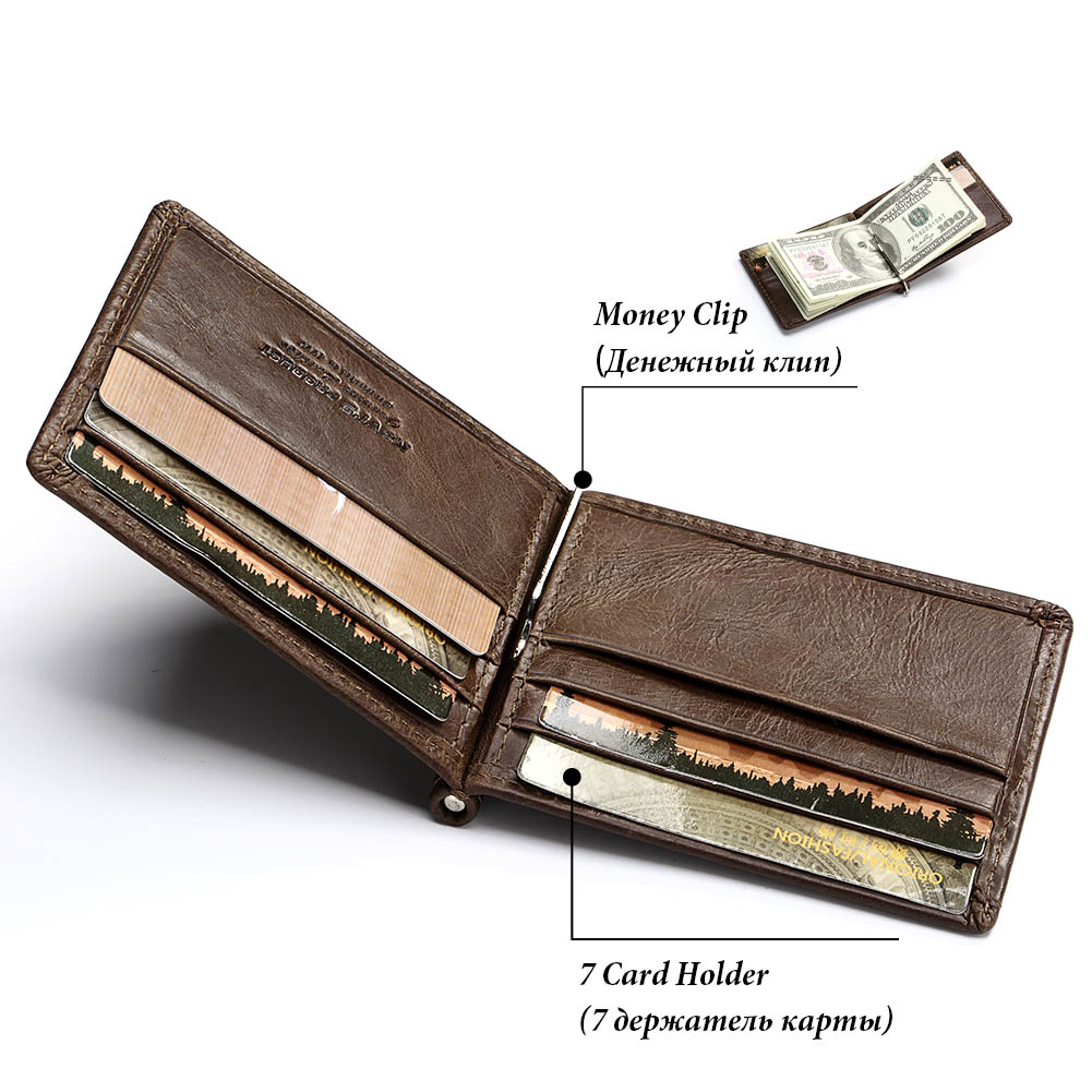 Ultra-thin Men's Money Clip Wallet Vintage Genuine Leather Bifold Card Holder Purse Mini High Quality Male Money Purse Cartera