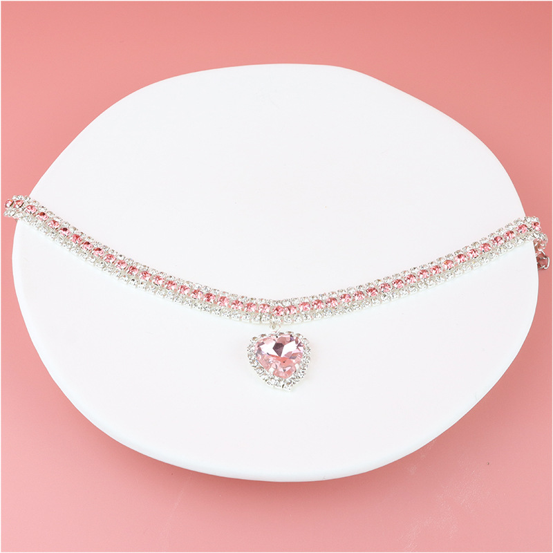 Pet Collar Necklace Jewelry,Three Drained Diamond Necklace Cat Collar with Love Pendant Three Sizes Available for Cats & Puppies