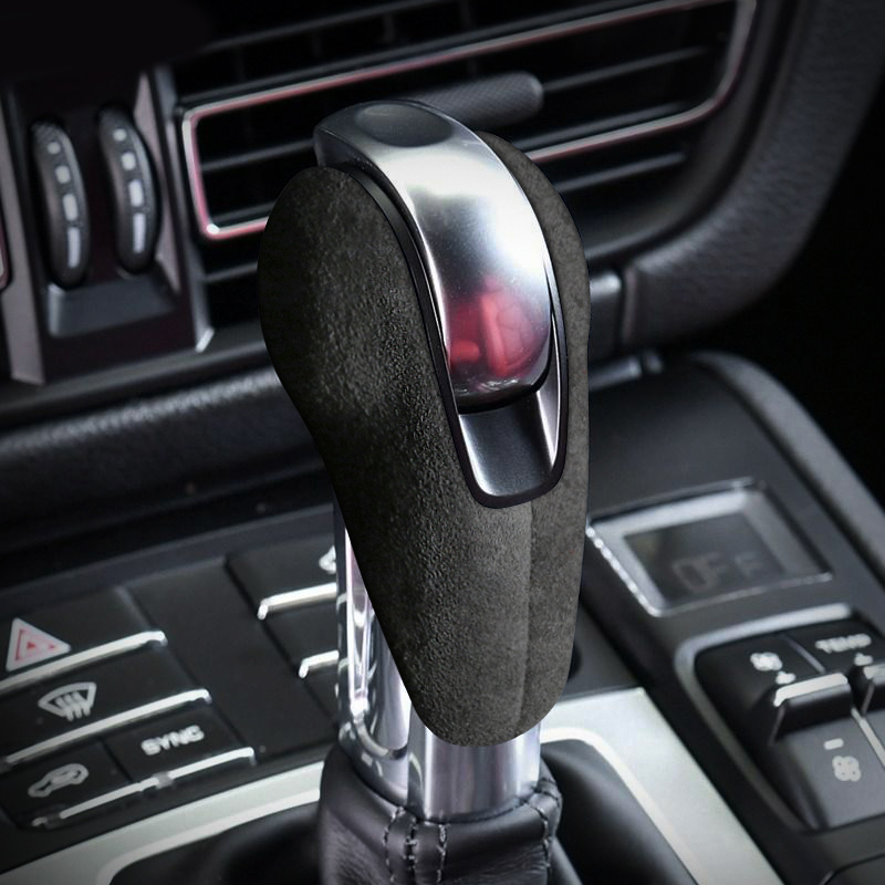Gear Shift Knob Trim Cover For Porsche Macan 95B Panamera 970 718 911 Boxster Cayman Top Suede Wrap Interior Sticker Accessories