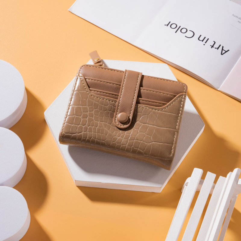 Women's Short Small Wallet Multi-card Credit Card Bag Solid Color Stone Pattern Coin Purse Female Student Trend Wallet
