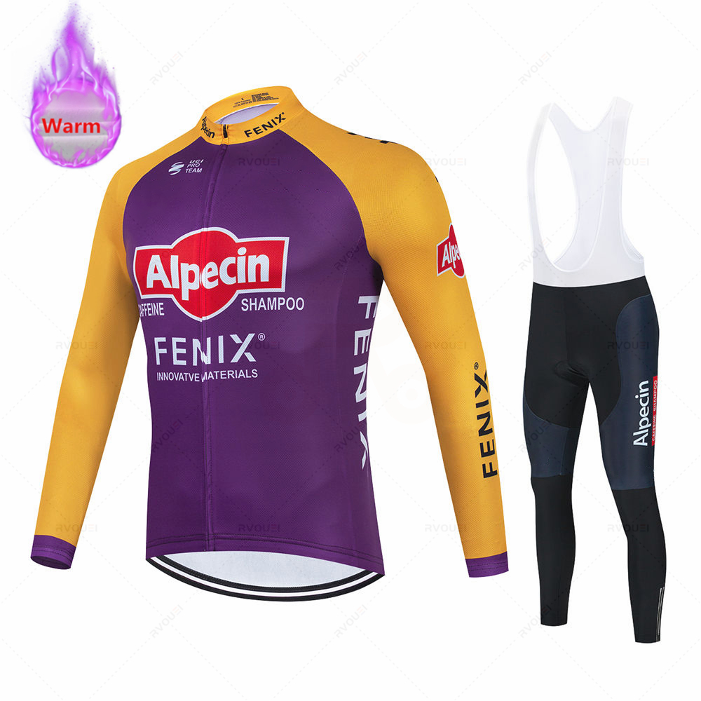 Alpecin Fenix Ciclismo Jersey Set, Ropa de invierno, Road Racing Bike Suit, Thermal Fleece Top, Maillot, Nuevo, 2024
