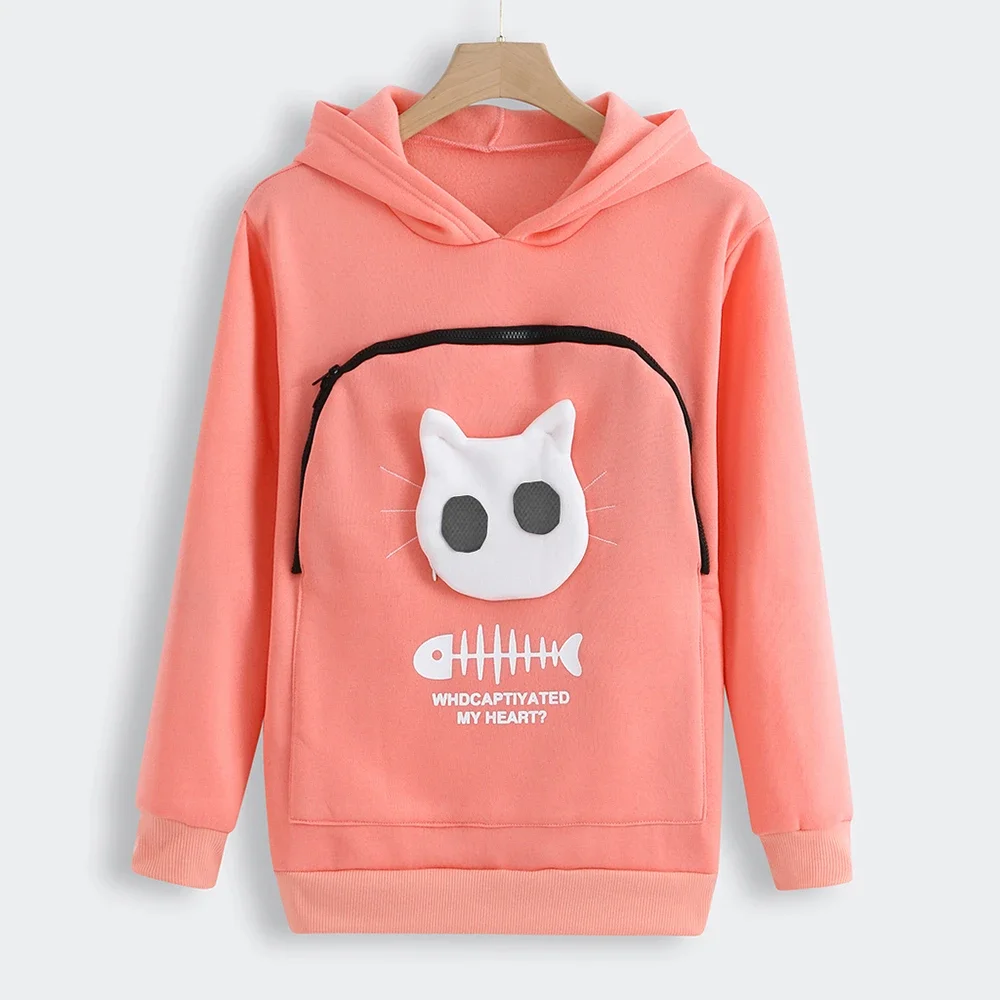 Sweatshirt Cat Lovers Hoodie Kangaroo Dog Pet Paw Pullovers Cuddle Pouch Cat Carrier Sweatshirt Pocket Animal Ear Hooded Plus