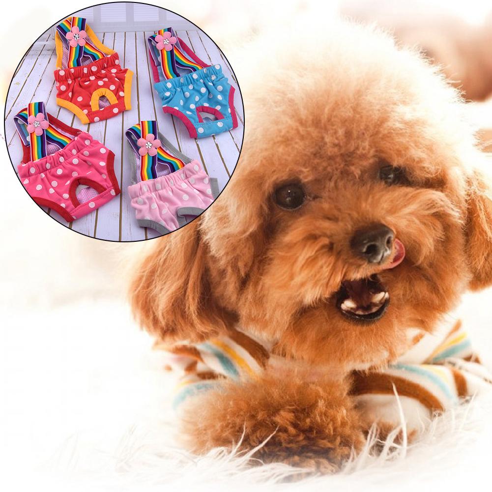 Female Dog Diaper Underwear Briefs Cute Comfortable Washable Polka Dot Striped Sanitary Diaper Pet Physiological Pants for Home