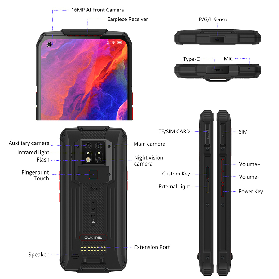 OUKITEL WP7 6.53"FHD 19.5:9 Android 9.0 MT6779 Octa Core 9V/2A 8000mAh 48MP Cameras 8GB 128GB NFC Mobile Phone