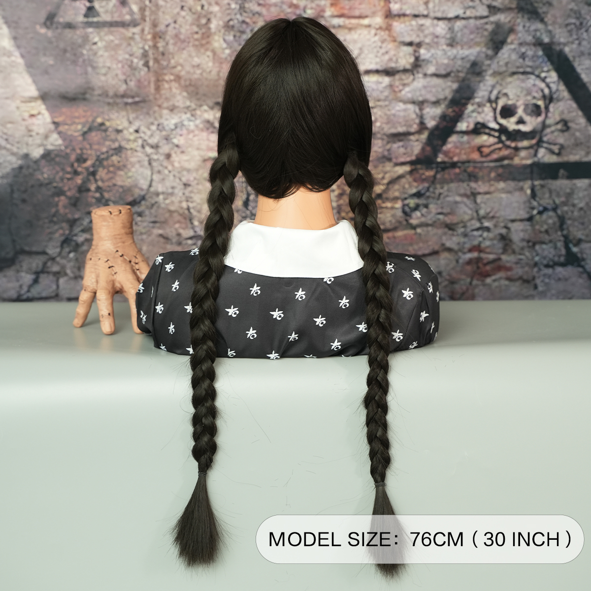 7JHH WIGS Long Black Braids Wig with Bangs Braid Cosplay Wig Halloween Costume Party Wigs Synthetic Hair Wig for Girls