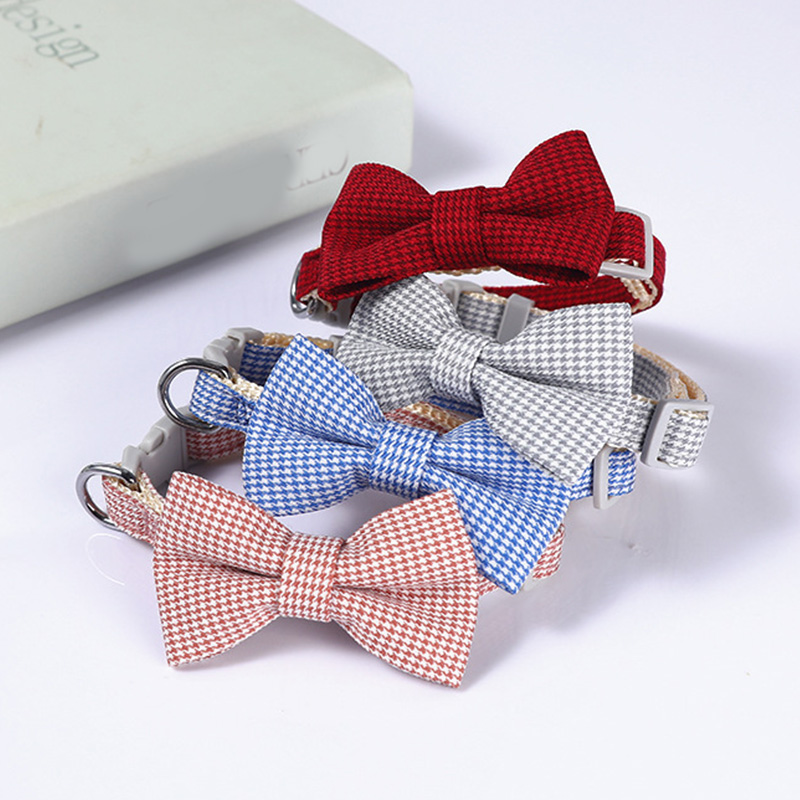 Christmas Plaid Bowknot Cat Bow Tie Safety Buckle Collar Puppy Chihuahua Pet Necklace Elastic Adjustable Dog Collars