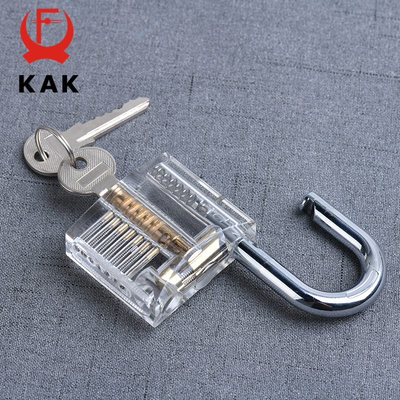 KAK Transparent Practice Padlock with Keys 80x50mm DIY Visible Lock Pick Tools Cutaway Practice Padlock Training Locksmith Tool