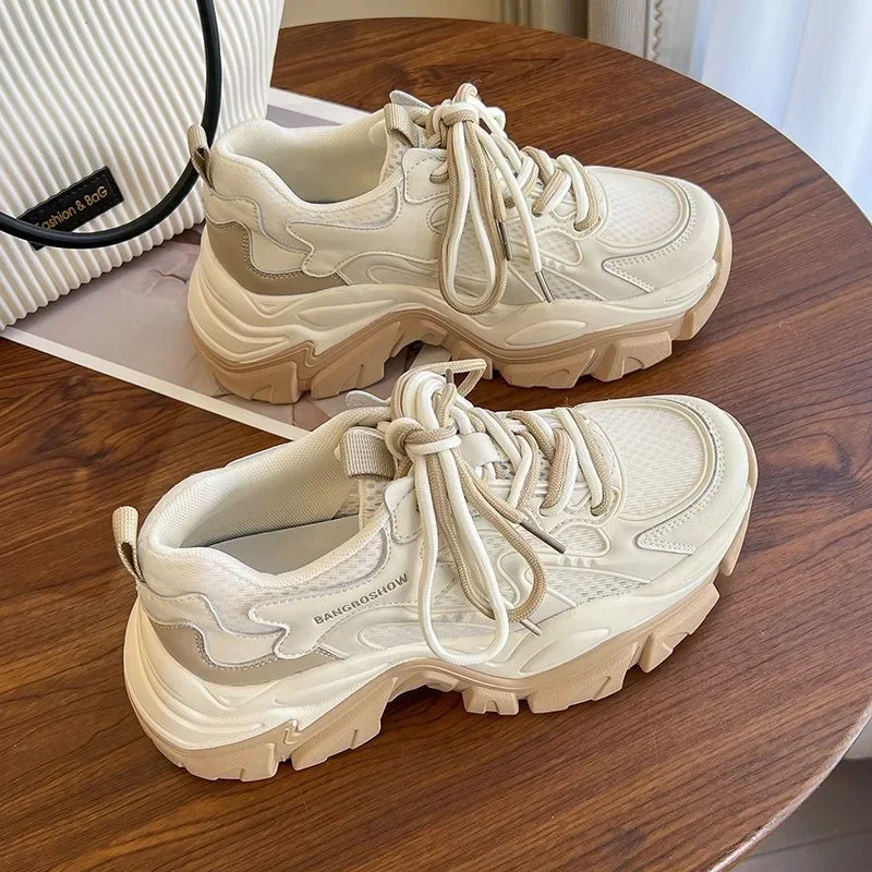 Mesh Breathable Dad Female 2023 New Wedge Thick Sole Lace Up Comfortable Sport Running Shoes atillas Mujer 2024 fa7e