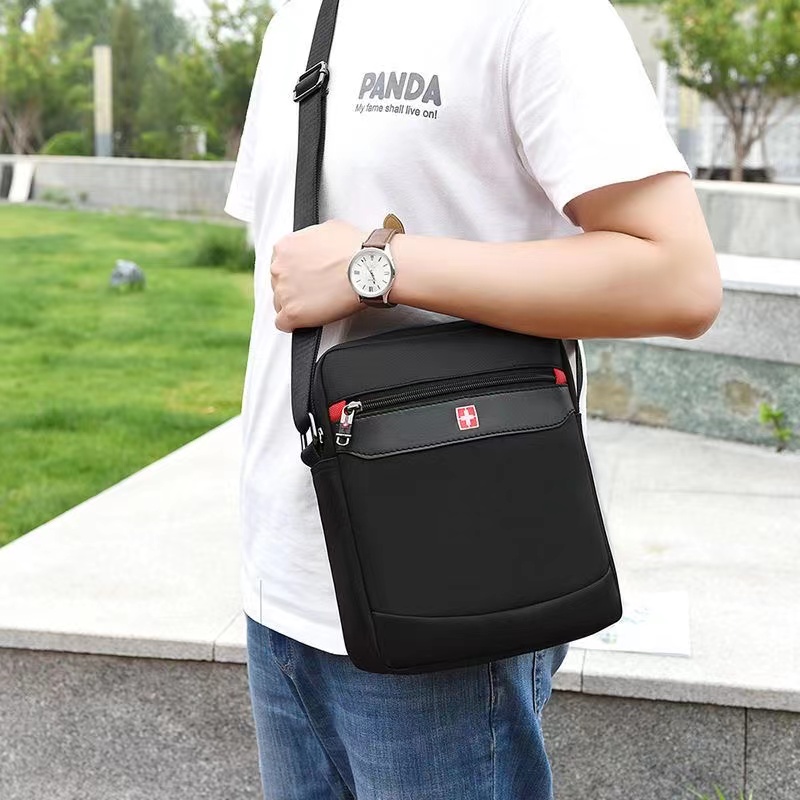 Swiss Shoulder Bag Leisure Briefcase Small Messenger Bag for 9.7" 11"Tablets and Documents Men's Black Handbag crossbody bag