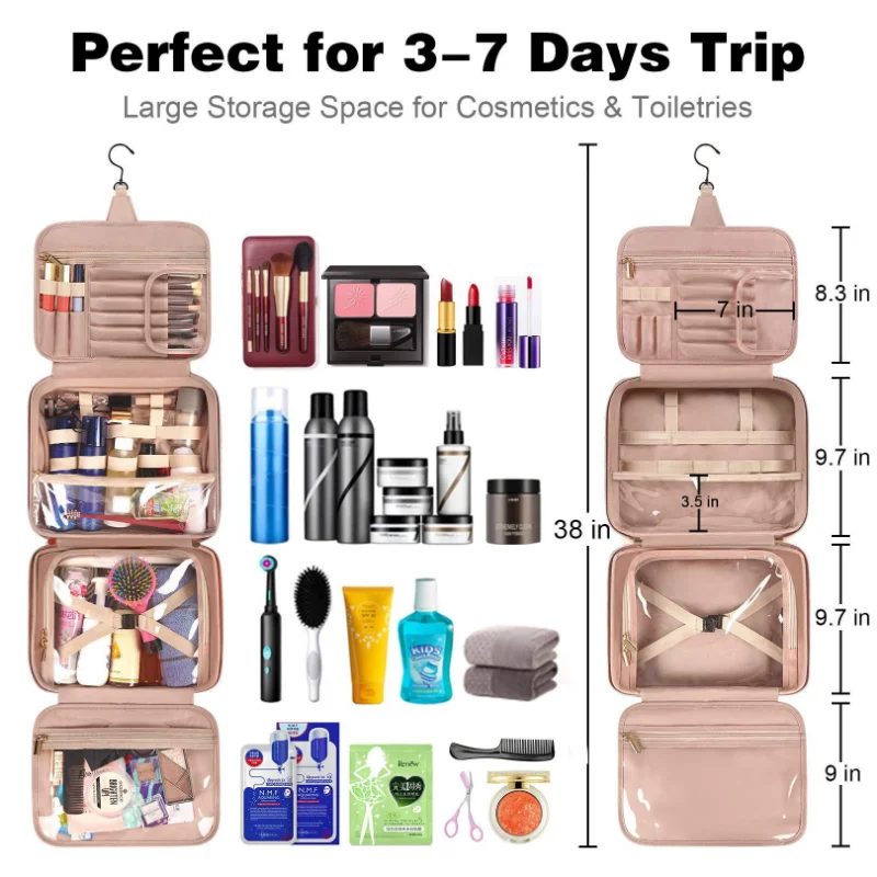 Large Capacity Travel Tote Waterproof Cosmetic Bag New PU Leather Makeup Bag Toiletries Storage Bags Ladies Beauty Bag Organizer