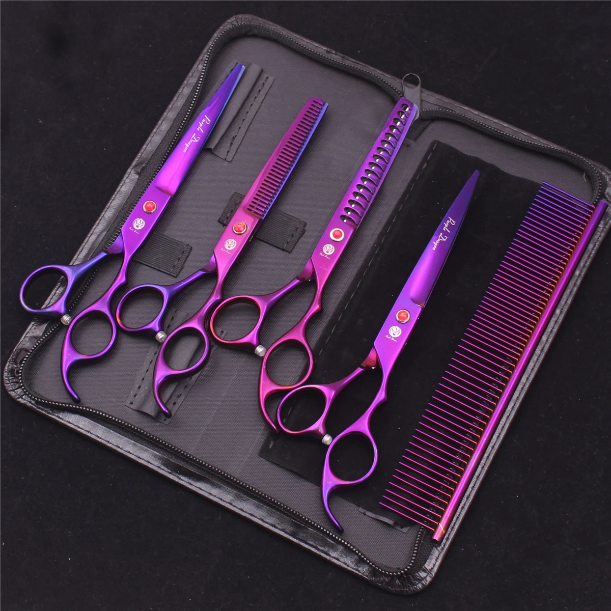 Purple Dragon Pet Scissors 7 Stainless Dog Groomming Scissors Kit Straight Shears Thinning Shears Chunker Curved Shears Z3003 i240621