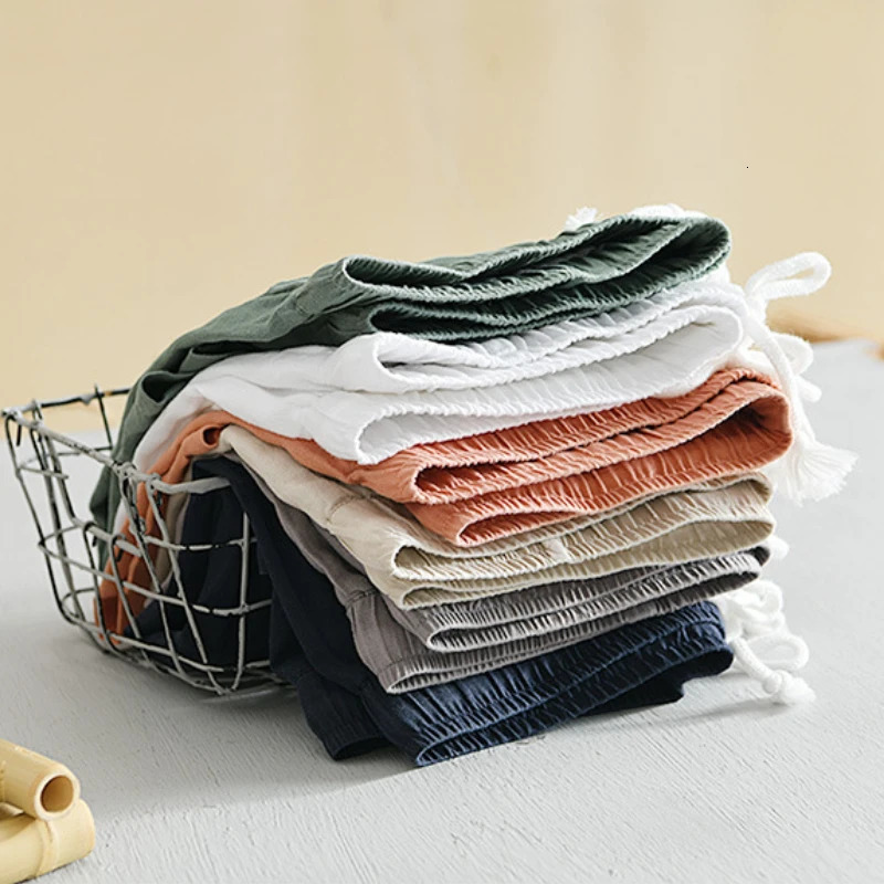 Summer Simple 100% Linen Shorts for Men Clothing Solid Color Streetwear Pants B8103 240619