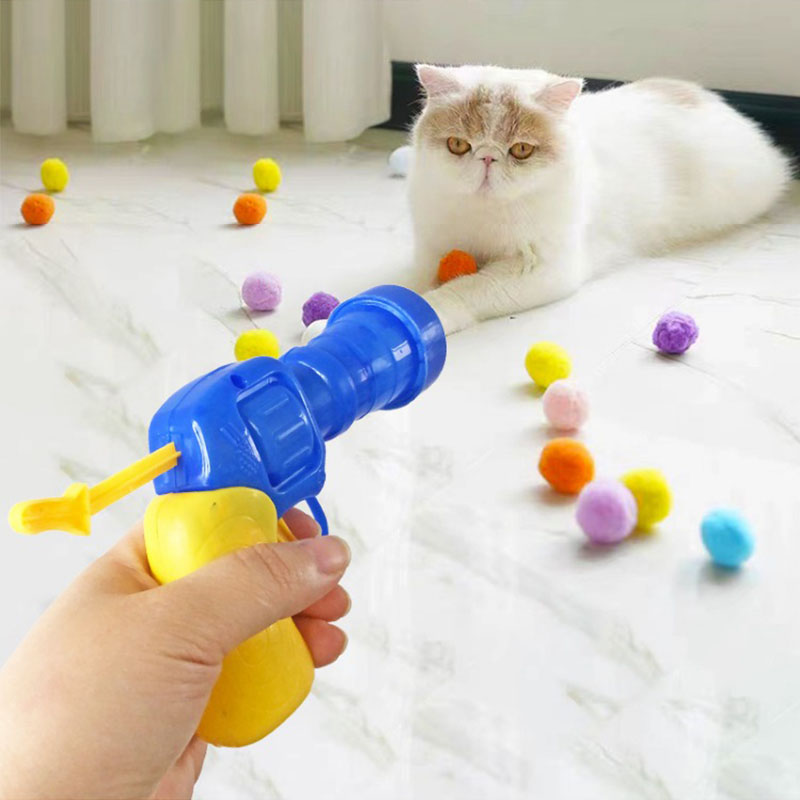 1 Set Cat Toy Interactive Pet Training Play Plush Toy Gun Funny Kitten Puppy Shooting Balls Games Pet Supplies Cat Accessories