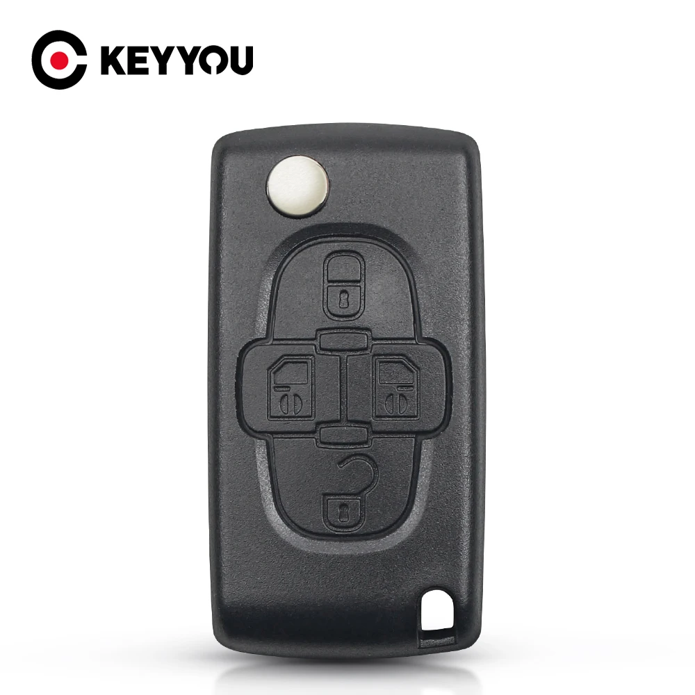 new KEYYOU 4 Buttons Flip Car Remote Key Fob Blank Case 2025 Shell Fob For Peugeot 1007 For Citroen C8 For Fiat Uncut Blade CE0523 CE0536
