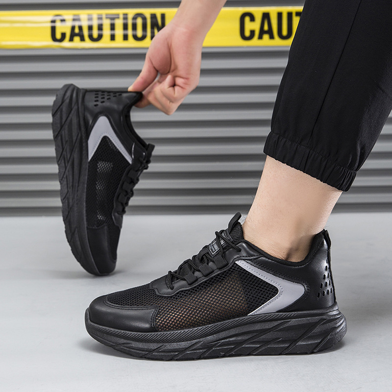Men's Breathable Large Mesh Sneakers Fashion Thick Bottom Trend Daddy Shoes Comfortable Soft Sole grey