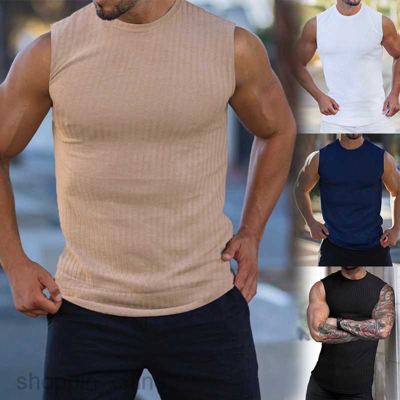 Men's T Shirts Summer Knitted Vertical Stripe Fitness Sports Slim Fit Tank Top Male Running Vertical Stripe Tank Top for Men tees tops