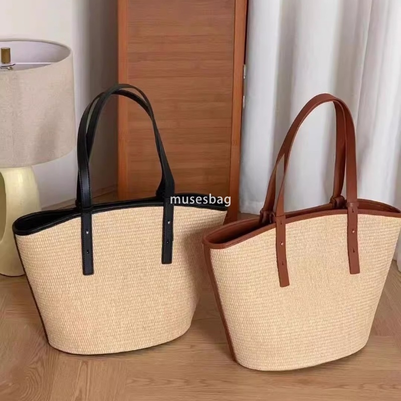 High quality women's designer new high-capacity grass woven bag trendy high-end handheld niche large capacity retro color block underarm single s