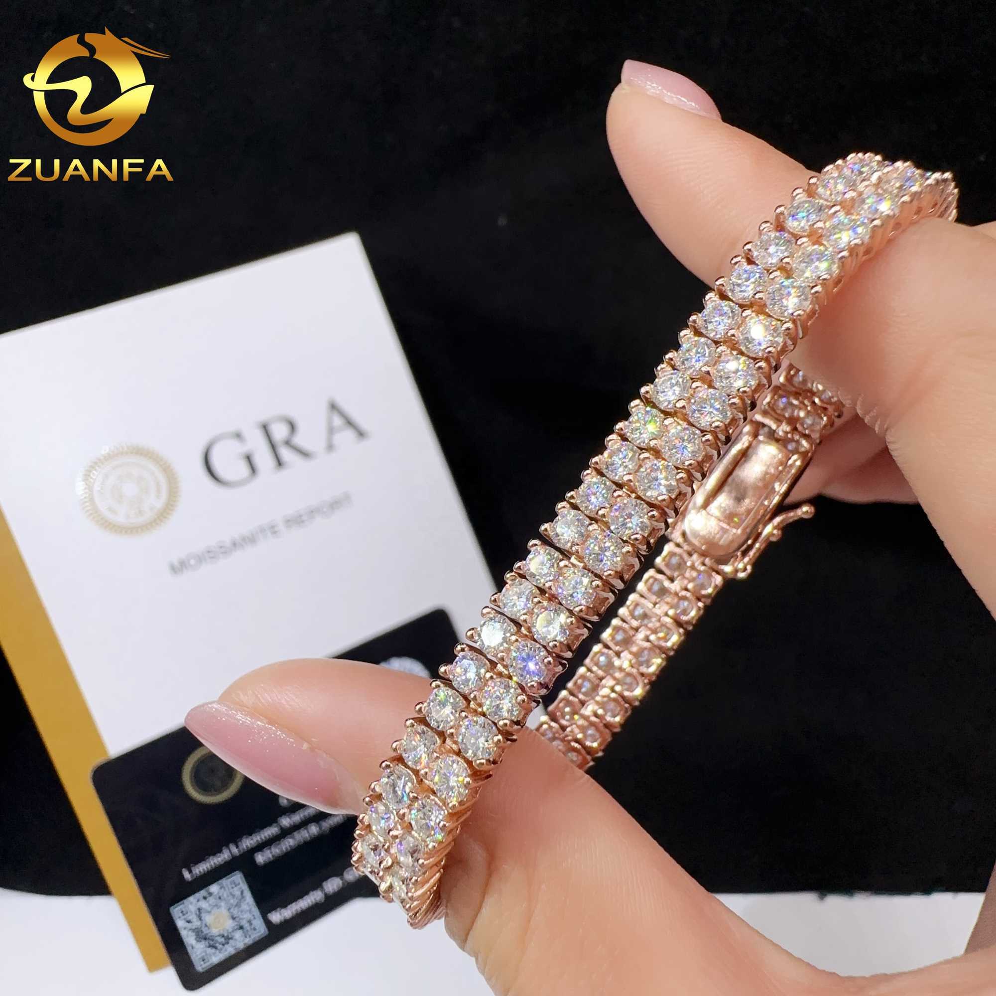New design two rows real gold plated bracelet sterg sier vvs moissanite hip hop jewelry lab dia tennis chai